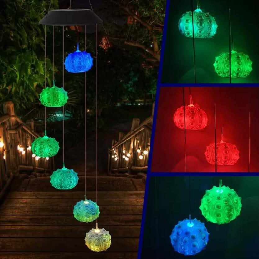 Sea Urchin Solar Light Wind Chime - LED Color Changing Decorative Hanging Lights Outdoor Lighting - DailySale