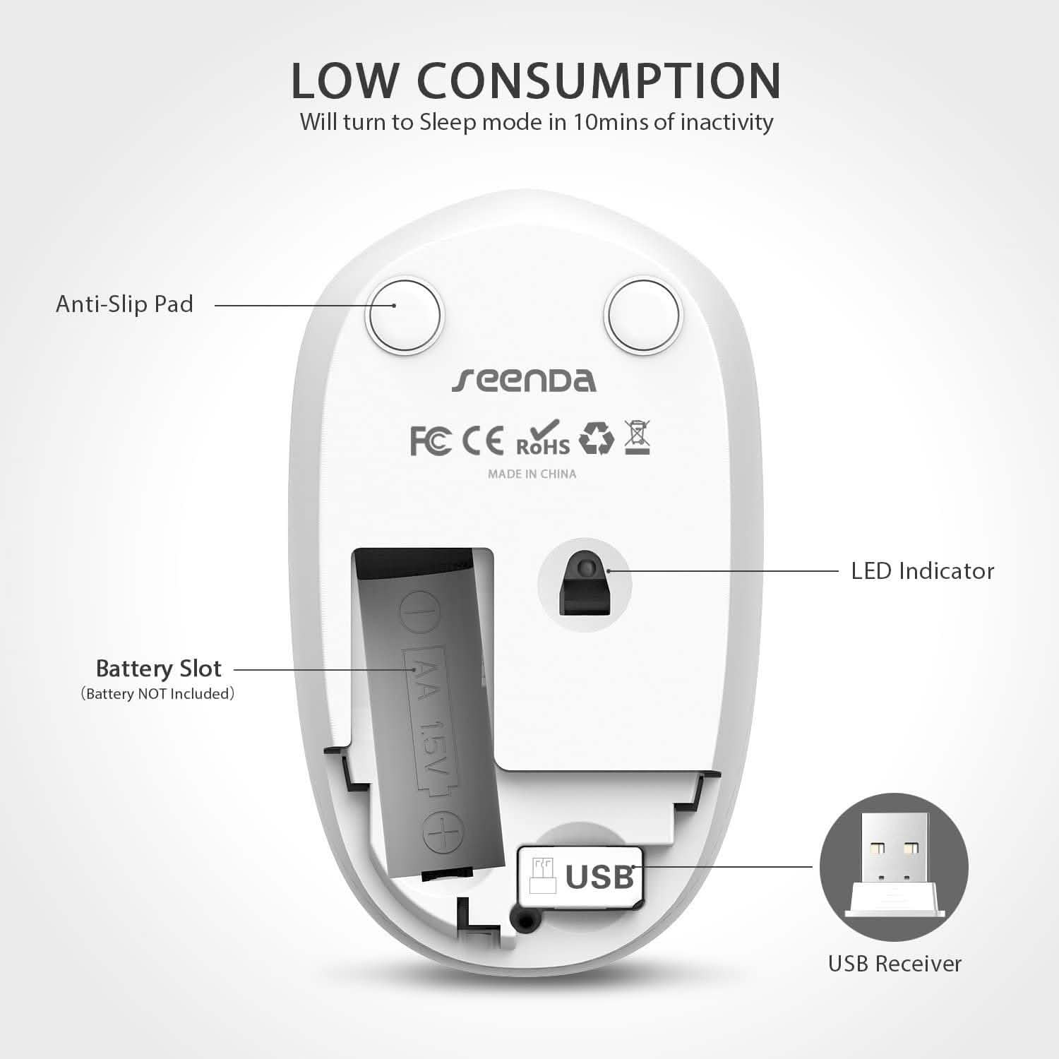Seenda Wireless Mouse, 2.4G Noiseless Mouse with USB Receiver Portable Computer Accessories - DailySale