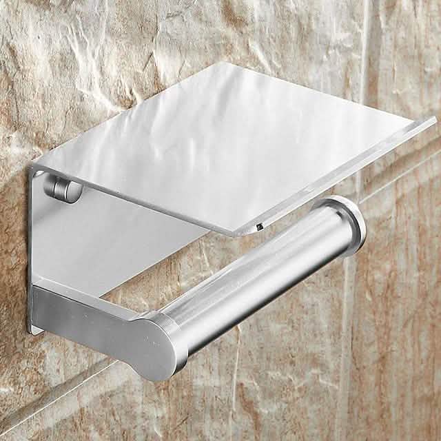 Self-adhesive Toilet Paper Holder With Shelf Bath Silver - DailySale