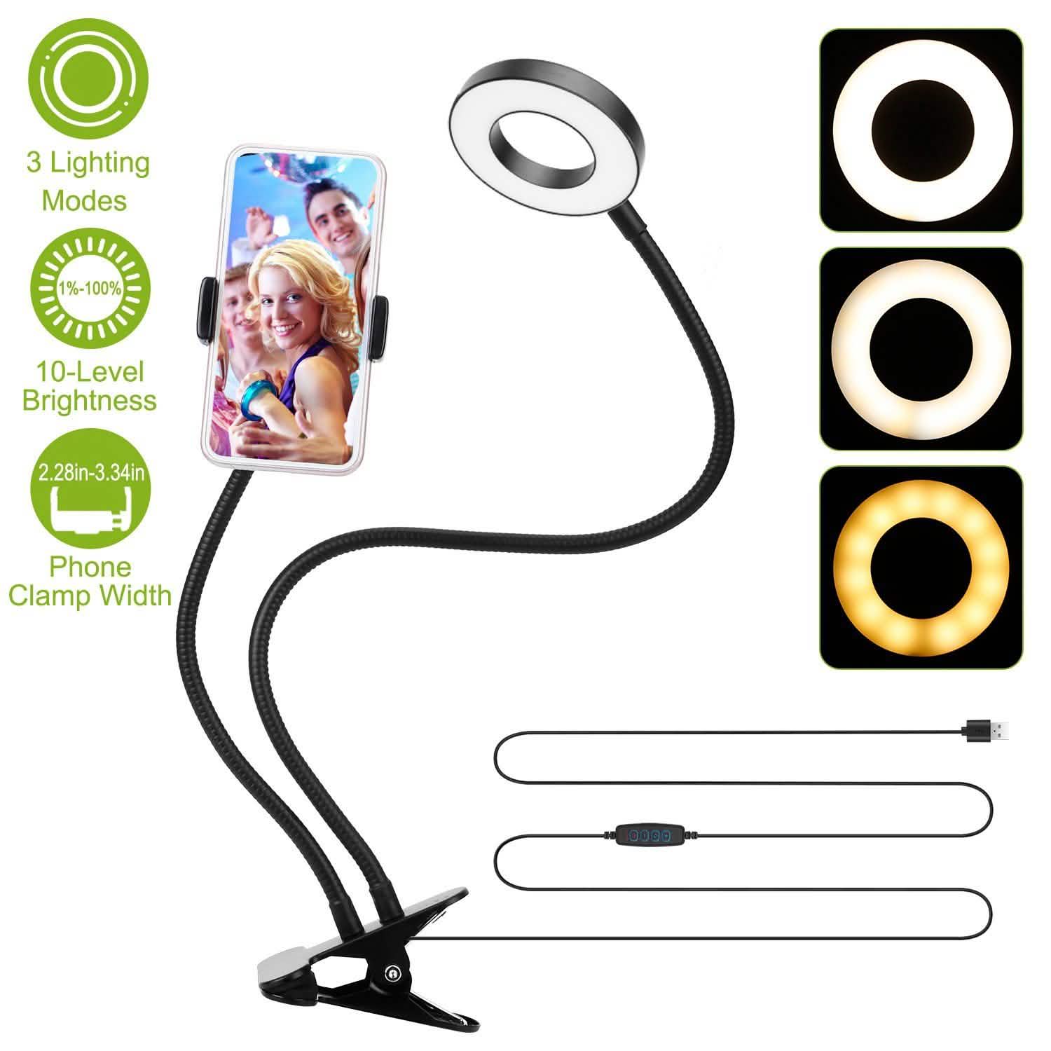 Selfie Ring with Phone Holder Clamp Mobile Accessories - DailySale