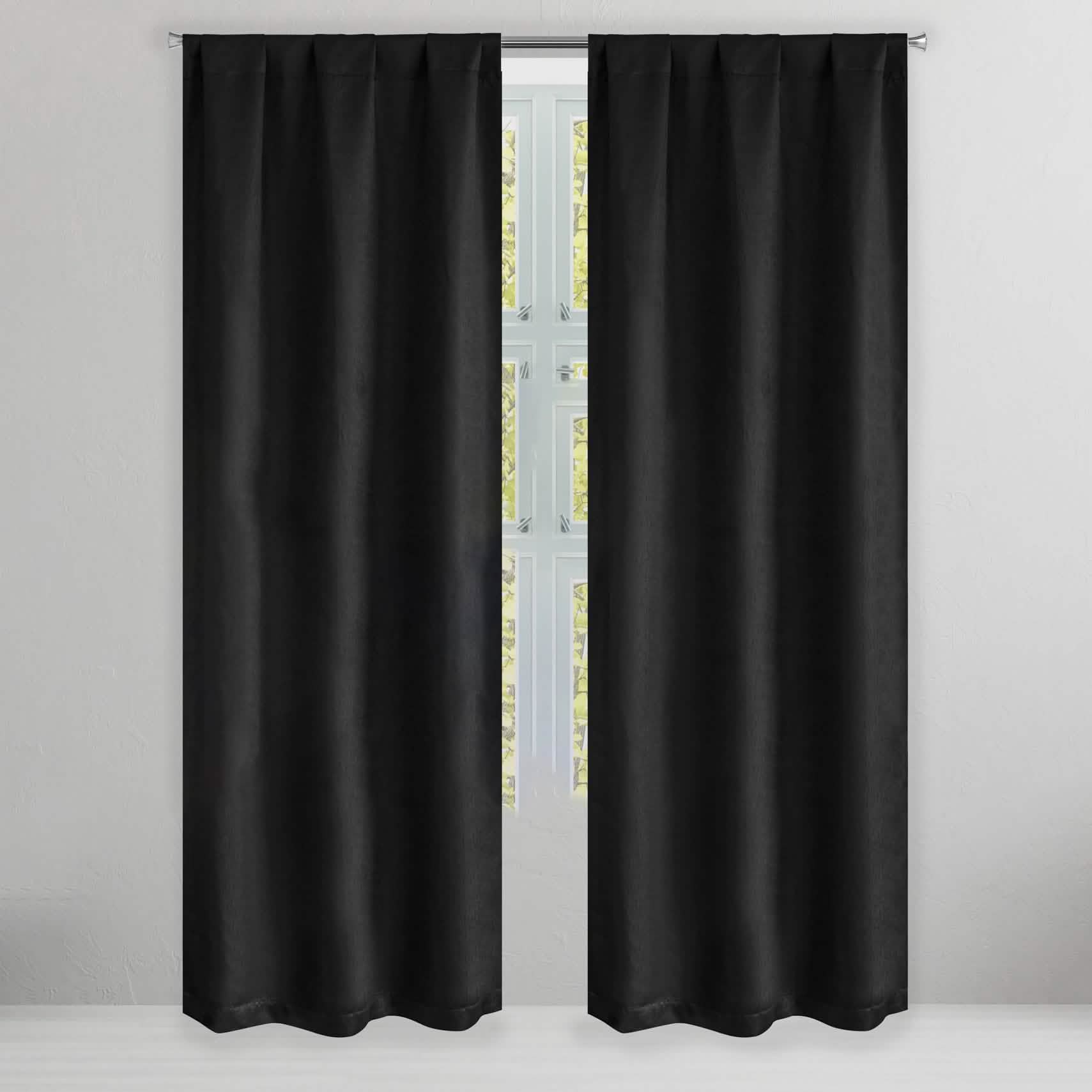 Set of 2: Brushed Textured Blackout Thermal Window Curtain Pair Panel Furniture & Decor Black 38" X 84" - DailySale