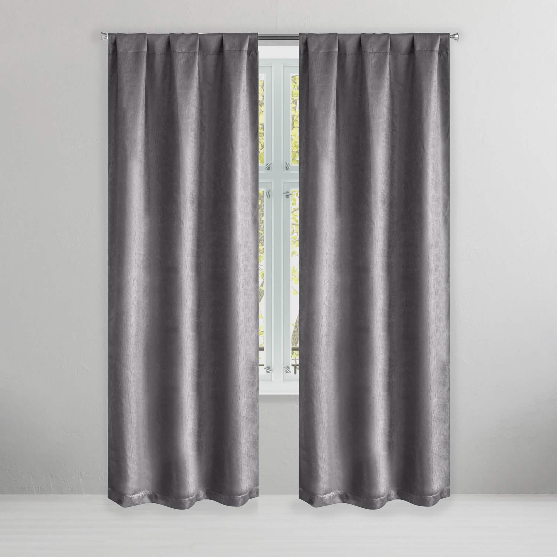 Set of 2: Brushed Textured Blackout Thermal Window Curtain Pair Panel Furniture & Decor Gray 38" X 84" - DailySale