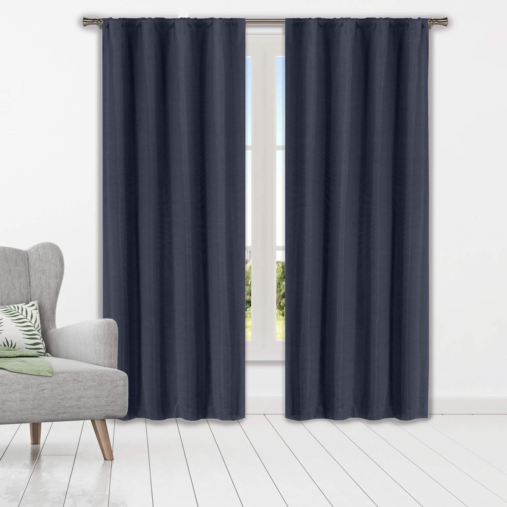 Set of 2: Heavy Solid Textured Blackout Thermal Window Curtain Pair Panel Furniture & Decor Denim 37" X 96" - DailySale