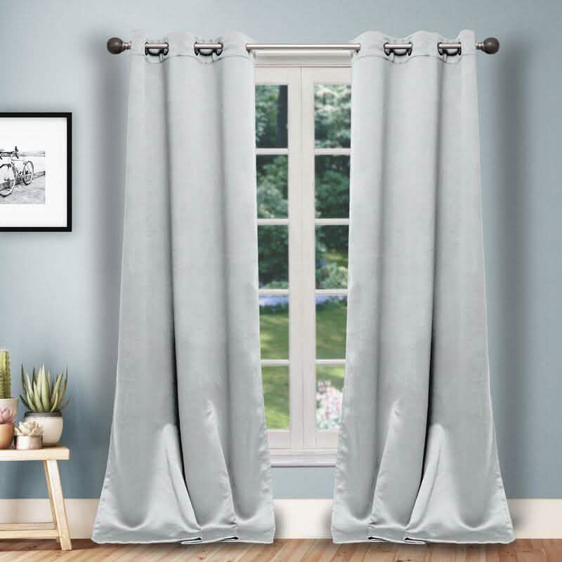 Set of 2: Solid Heavy Blackout Magnetic Window Curtain Pair Panel Indoor Lighting & Decor Silver - DailySale