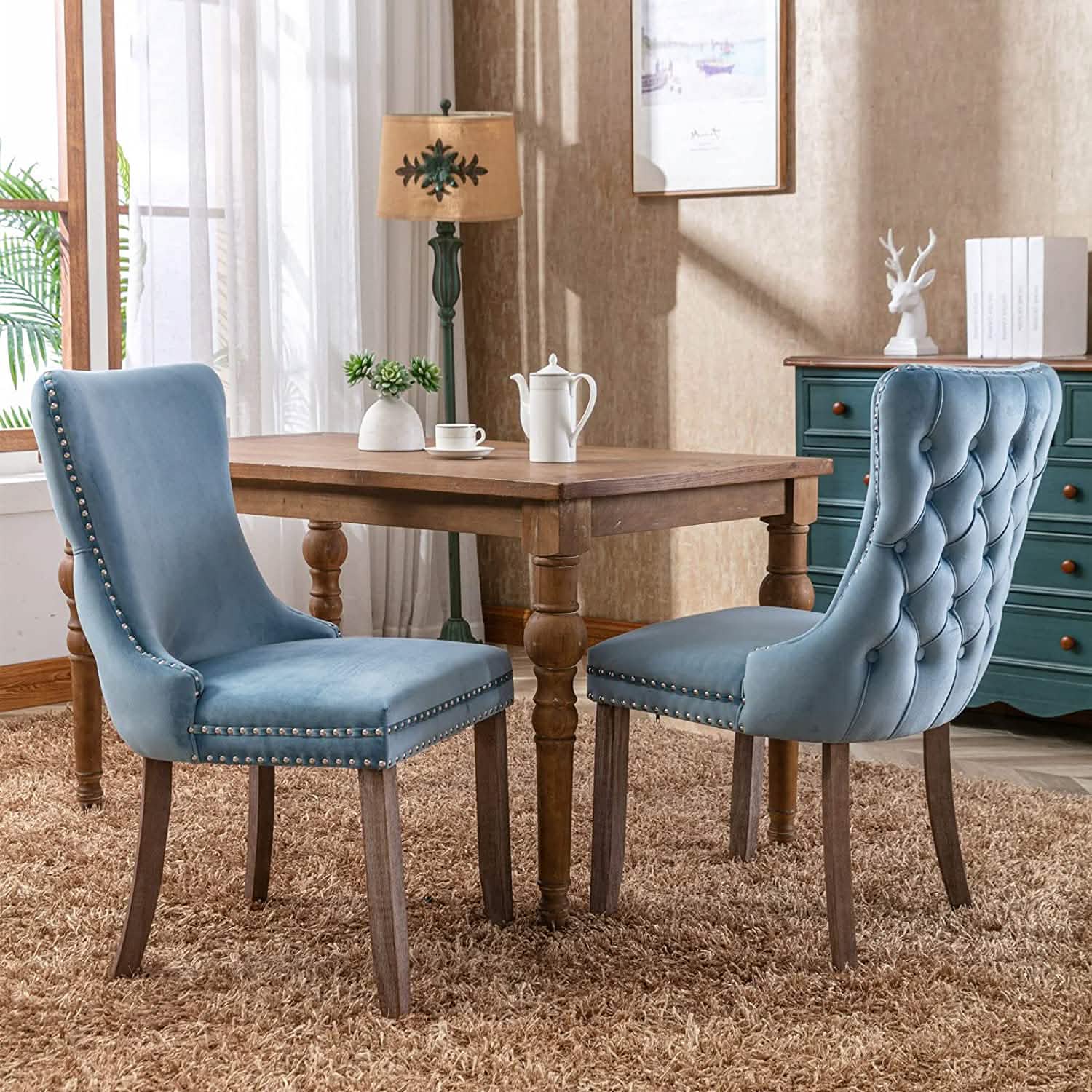 Set of 2: Upholstered Dining Chairs Furniture & Decor Light Blue - DailySale