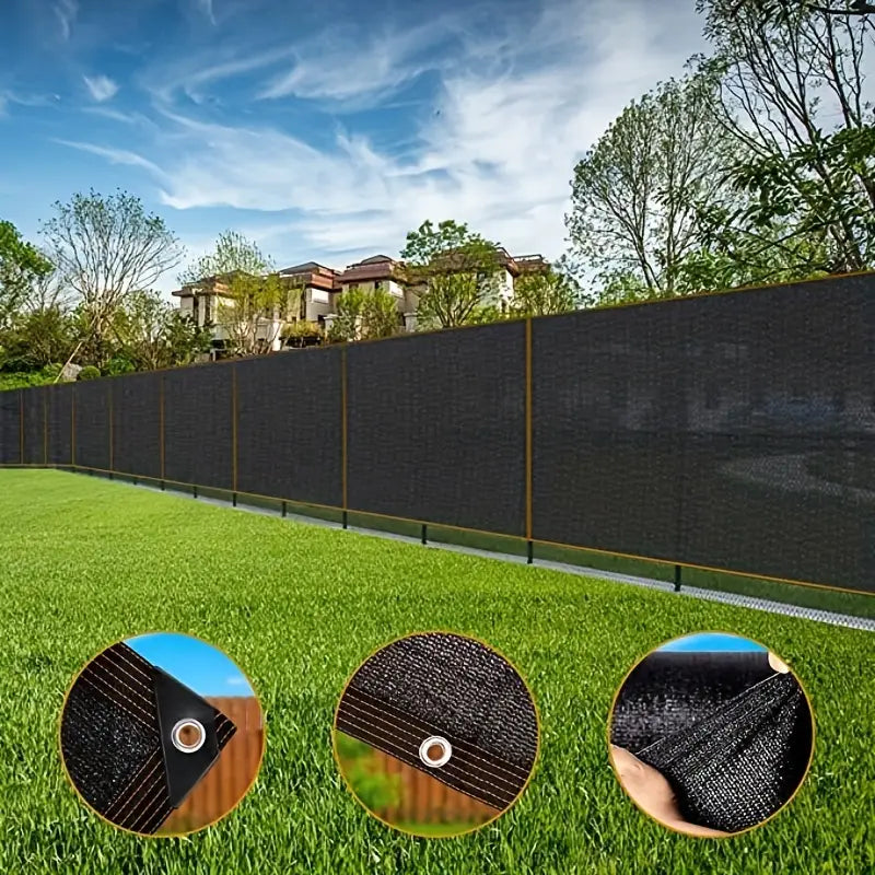 Shade Cloth Outdoor Sun Shade With Grommets mounted on a yard fence to provide shade