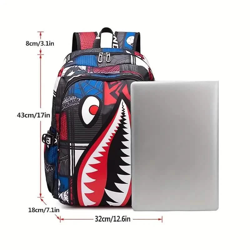 Shark Patterned Nylon Student Backpack Bags & Travel - DailySale