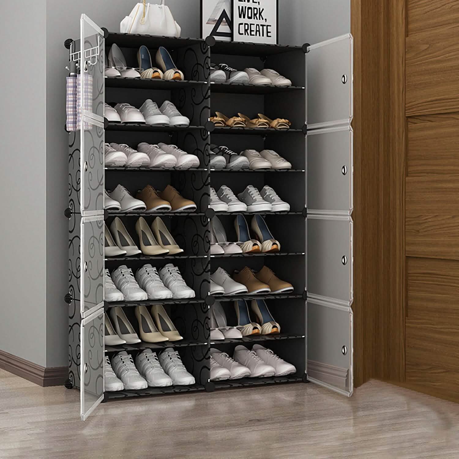 Shoe Rack Organizer with Transparent Doors Closet & Storage - DailySale