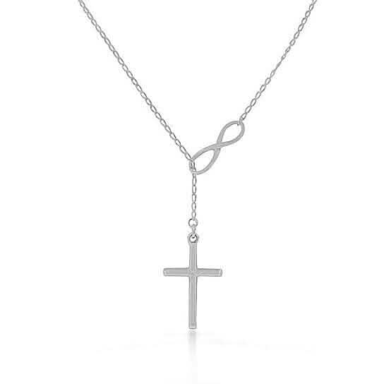 Silver Filled High Polish Finish Infinity Drop Cross Lariat Necklace Necklaces - DailySale
