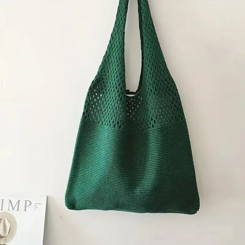 Simple Retro Hollow Crochet Bag Bags & Travel Blackish Green - DailySale