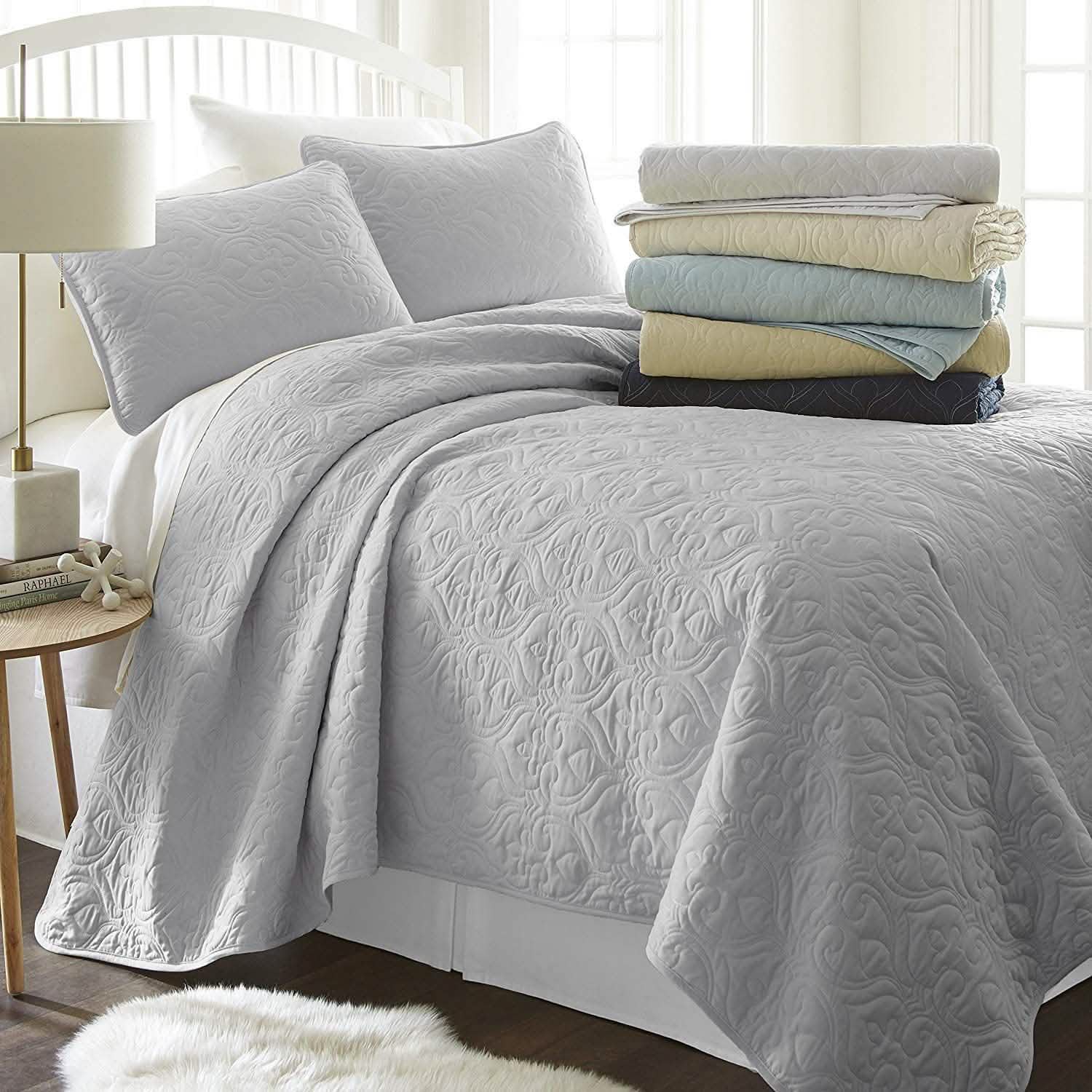 Simply Soft Quilted Coverlet Set - Assorted Styles Linen & Bedding Damask Gray Twin/Twin XL - DailySale