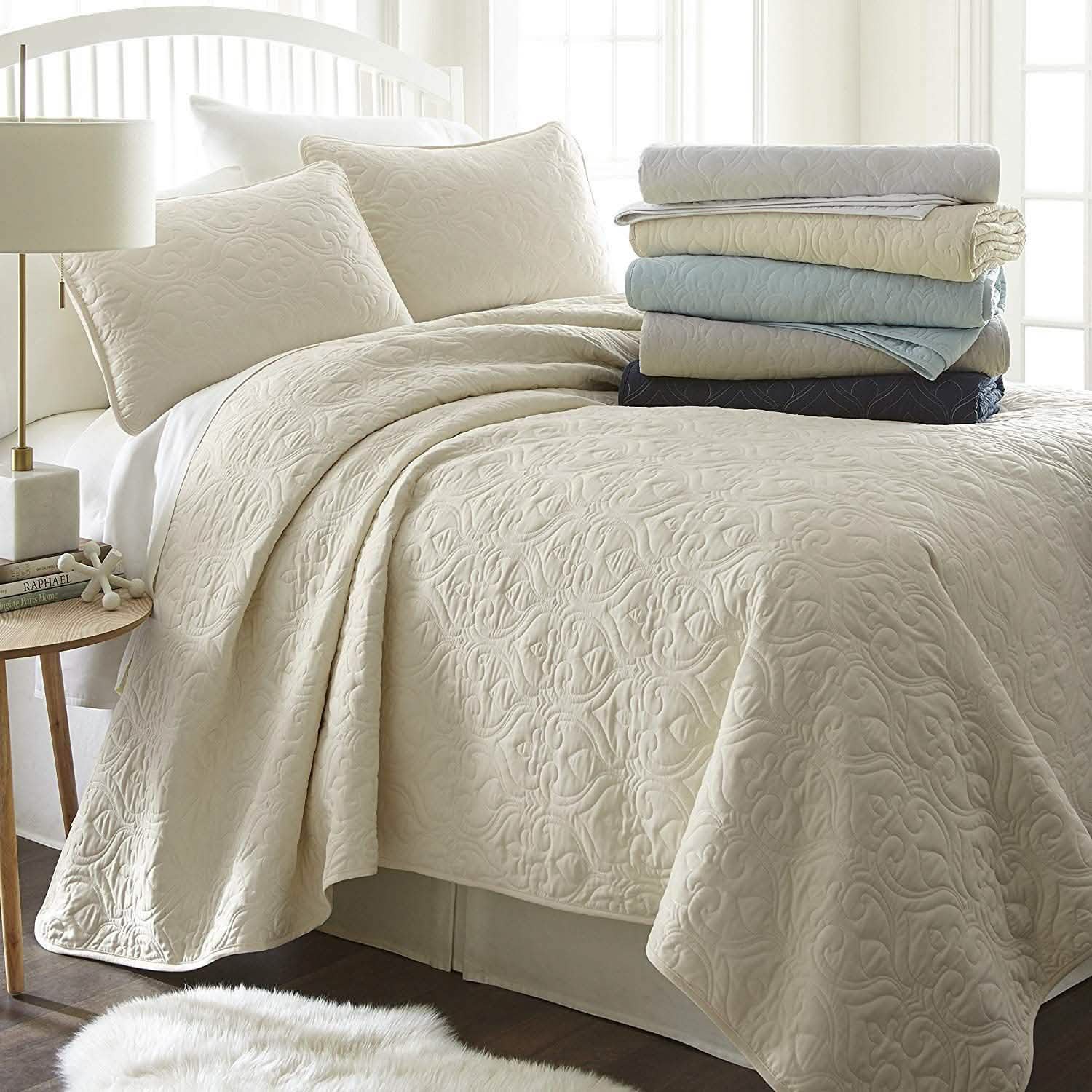 Simply Soft Quilted Coverlet Set - Assorted Styles Linen & Bedding Damask Ivory Twin/Twin XL - DailySale