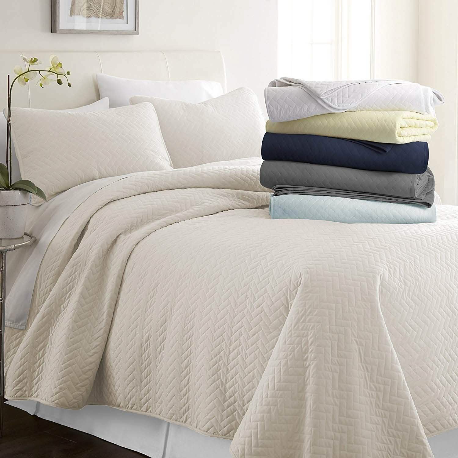 Simply Soft Quilted Coverlet Set - Assorted Styles Linen & Bedding Herring Ivory Twin/Twin XL - DailySale