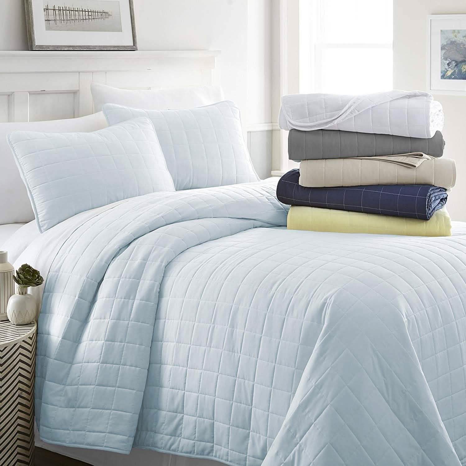 Simply Soft Quilted Coverlet Set - Assorted Styles Linen & Bedding Square Light Blue Twin/Twin XL - DailySale