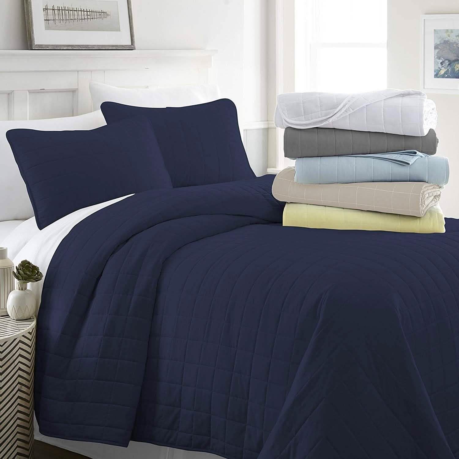 Simply Soft Quilted Coverlet Set - Assorted Styles Linen & Bedding Square Navy Twin/Twin XL - DailySale