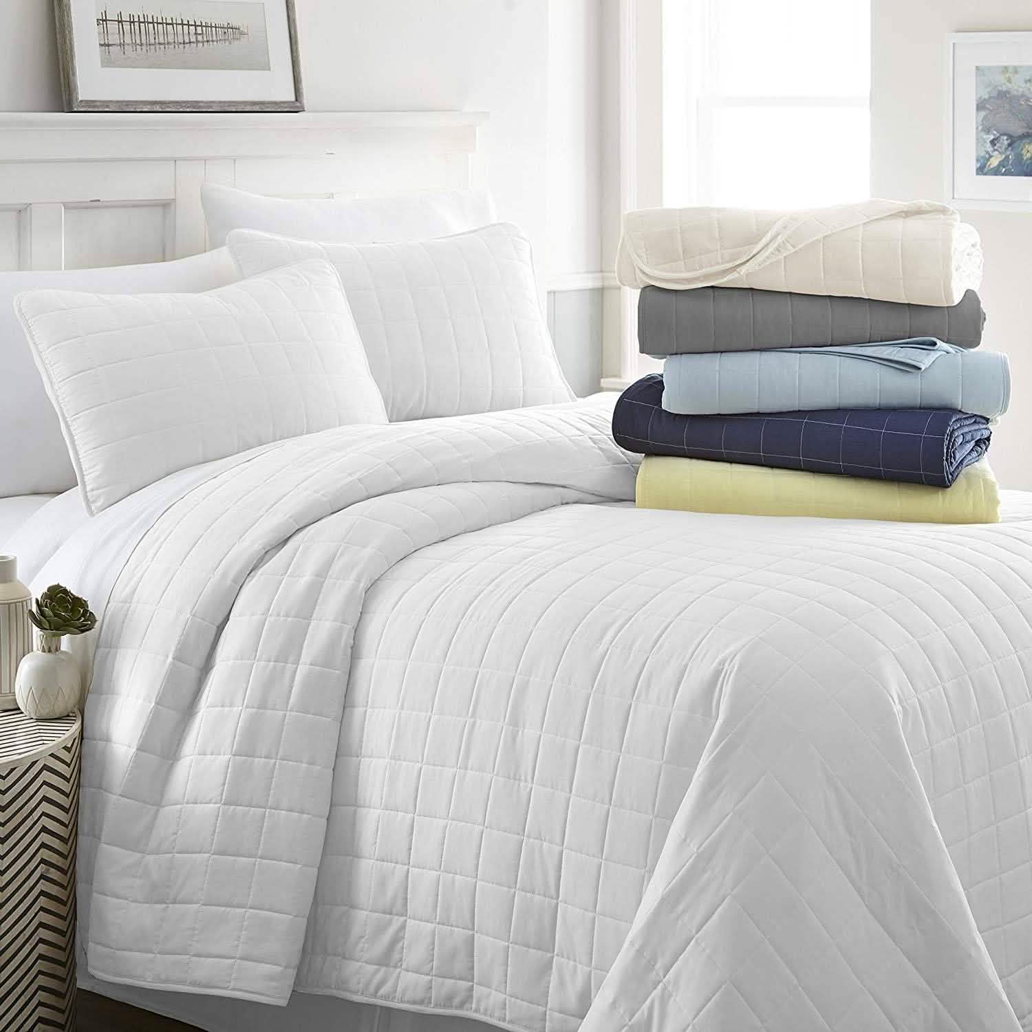 Simply Soft Quilted Coverlet Set - Assorted Styles Linen & Bedding Square White Twin/Twin XL - DailySale