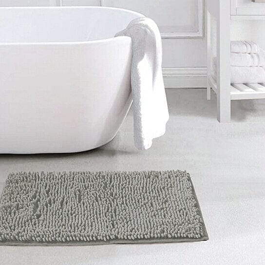 Slip-Resistant Shag Anna Chenille Soft Absorbent Bath Mat Bathroom Rug 17" x 24" Bath Silver - DailySale