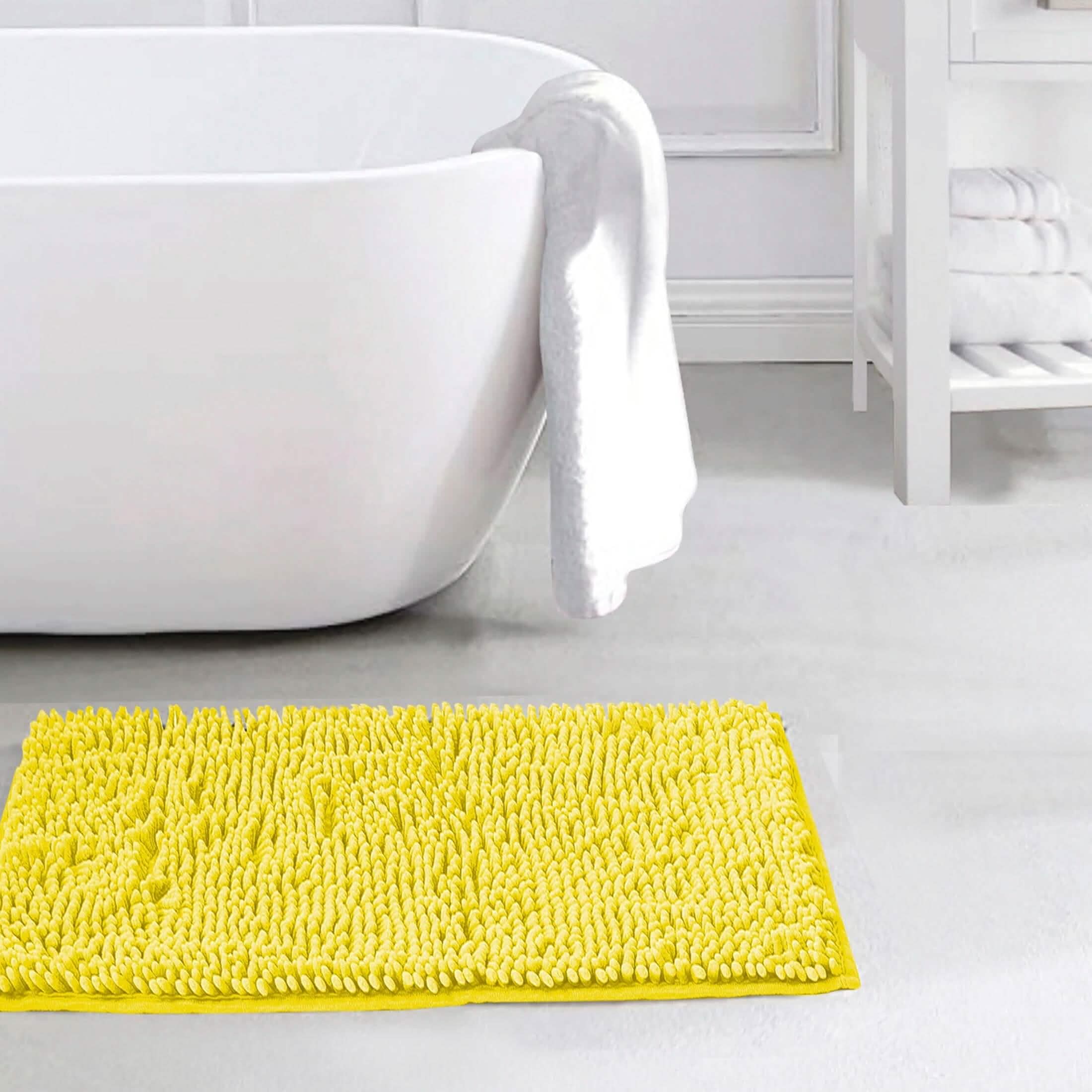 Slip-Resistant Shag Anna Chenille Soft Absorbent Bath Mat Bathroom Rug 17" x 24" Bath Yellow - DailySale