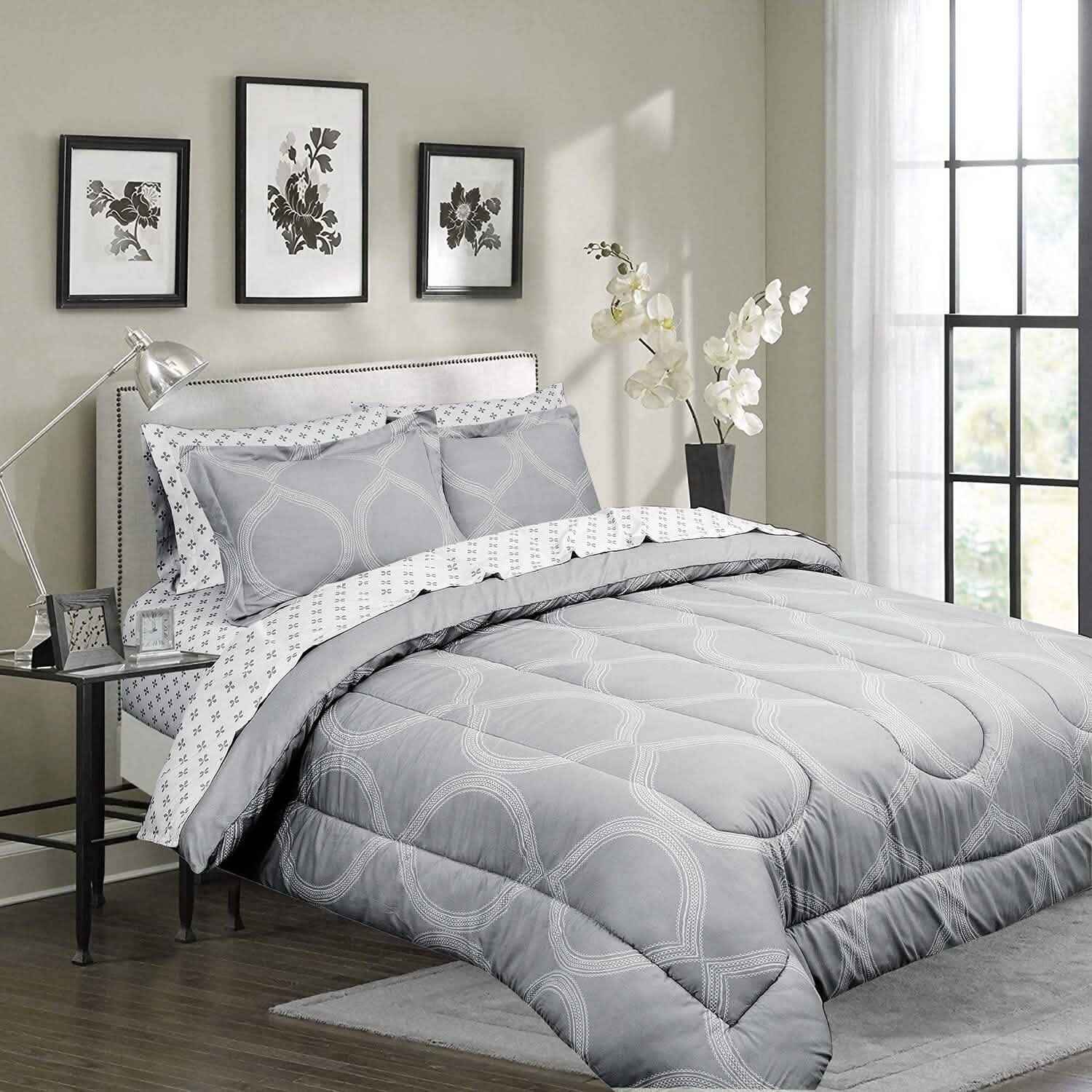 Sloane Street Ogee Bed in a Bag with Solid Reverse Comforter Bedding - DailySale