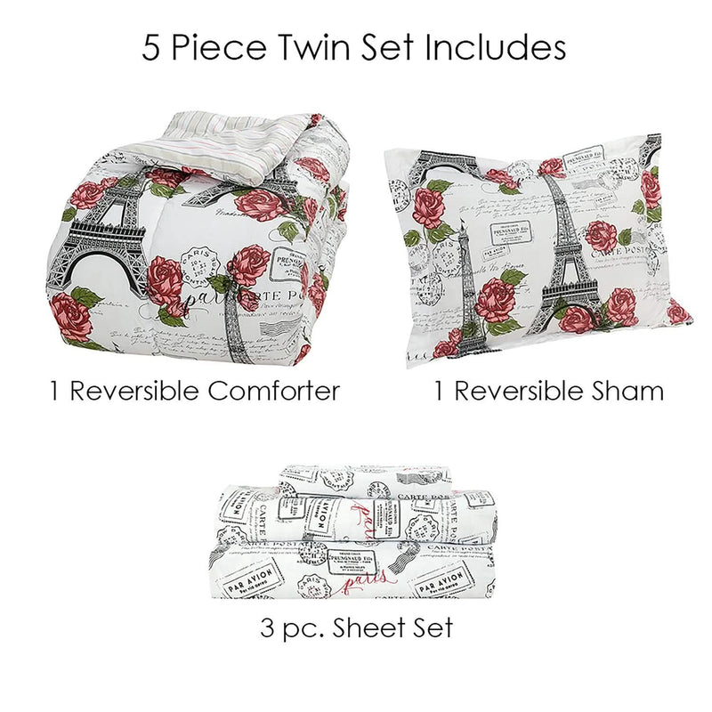 Sloane Street Paris Rose Eiffel Tower Reversible Bed in a Bag Bedding - DailySale