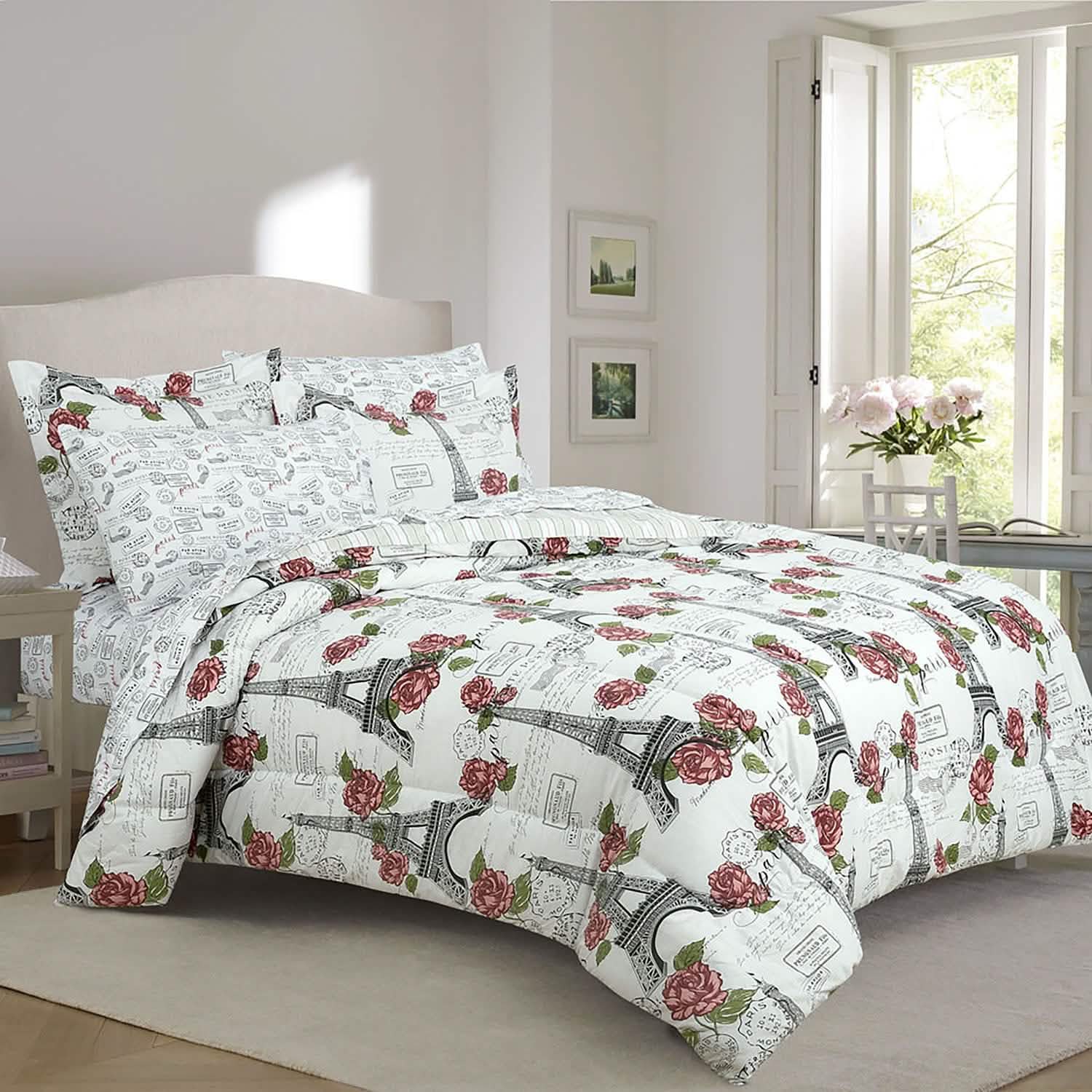 Sloane Street Paris Rose Eiffel Tower Reversible Bed in a Bag Bedding - DailySale