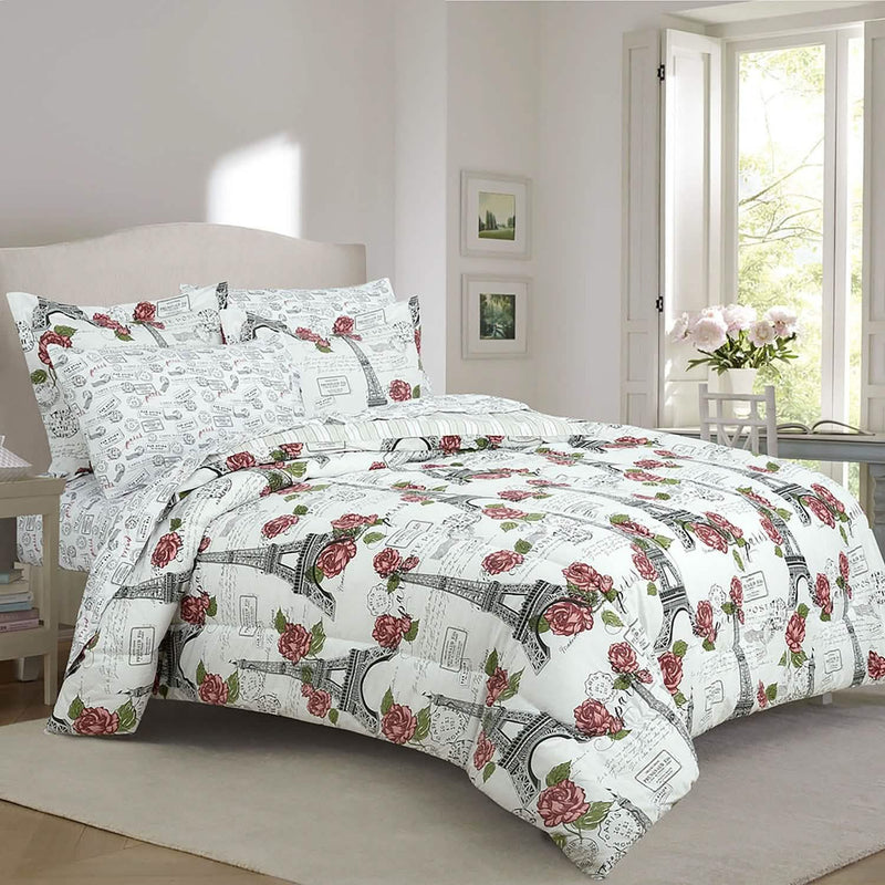 Sloane Street Paris Rose Eiffel Tower Reversible Bed in a Bag Bedding - DailySale