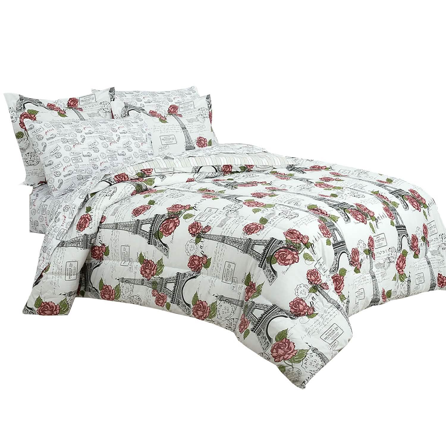 Sloane Street Paris Rose Eiffel Tower Reversible Bed in a Bag Bedding Twin - DailySale