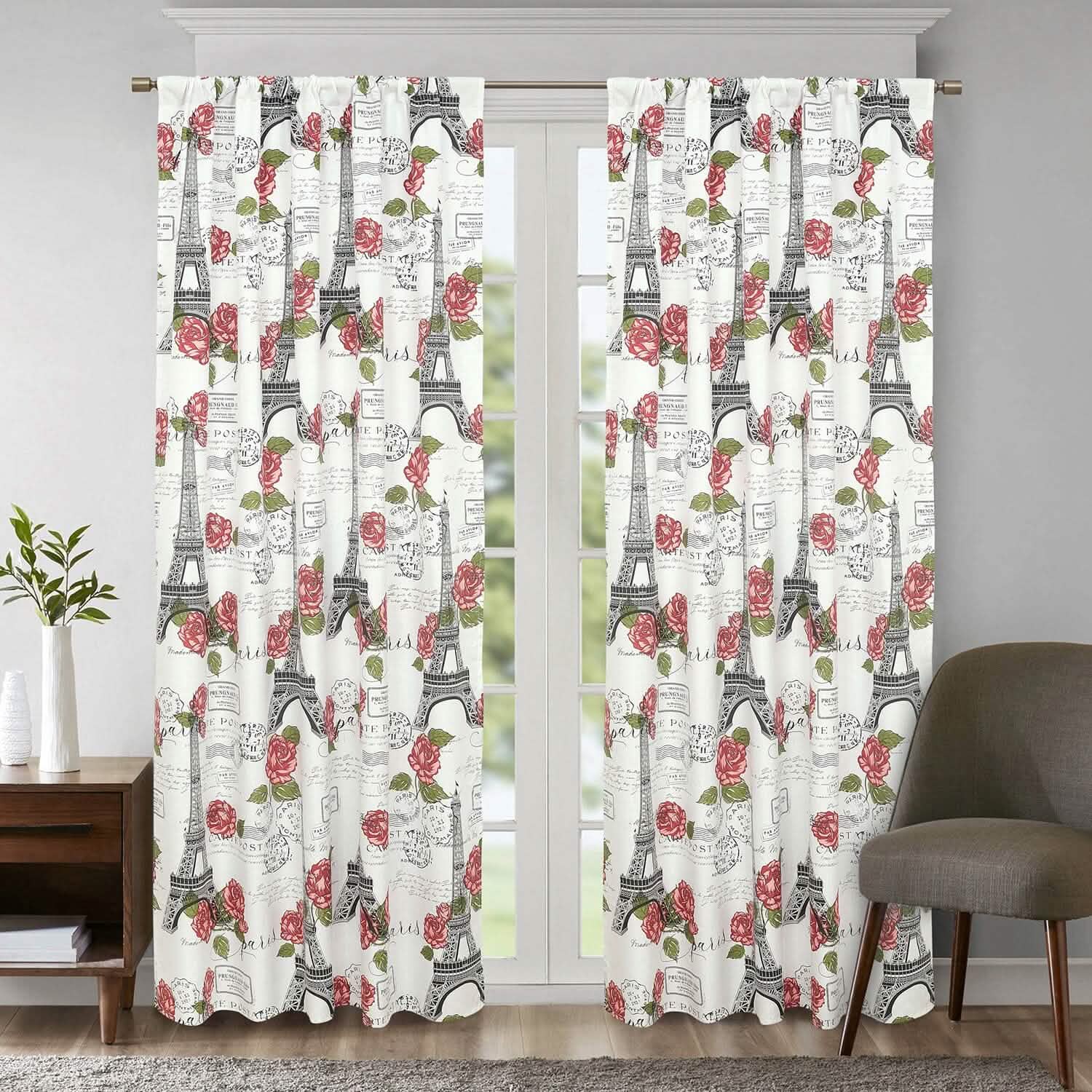 Sloane Street Paris Rose Eiffel Tower Window Curtain Panel Pair Furniture & Decor - DailySale