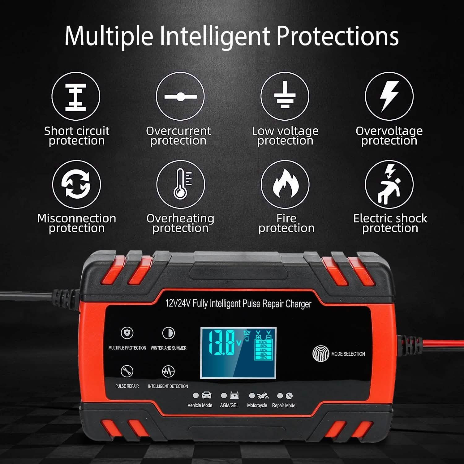 Smart Automatic Battery Charger with LCD Display Automotive - DailySale
