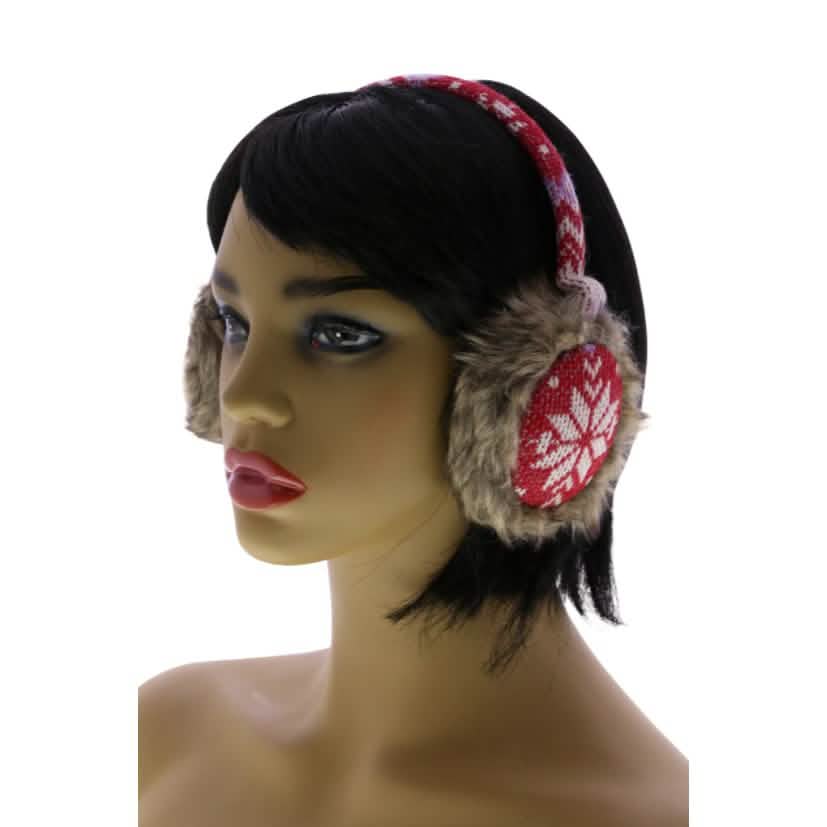 Snowflake Earmuffs with Fur Trim Women's Shoes & Accessories Red - DailySale