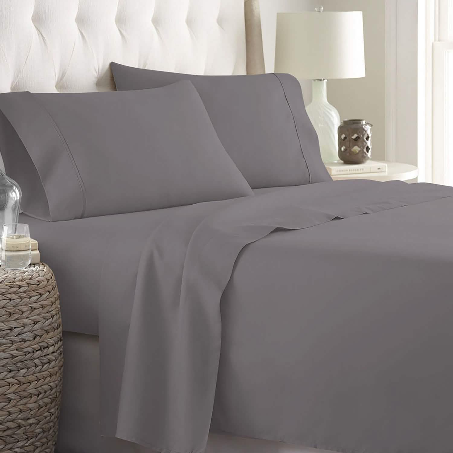 Soft Home 1800 Series Solid Microfiber Ultra Soft Sheet Set Bedding Charcoal Twin - DailySale