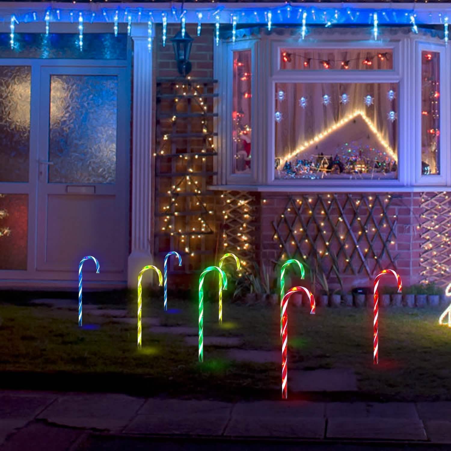Solar Christmas Candy Cane Light IP55 Waterproof Stake Light Holiday Decor & Apparel - DailySale