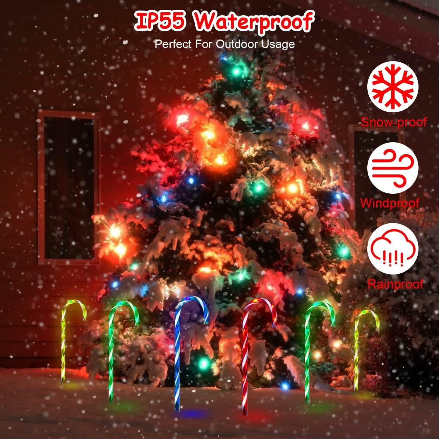 Solar Christmas Candy Cane Light IP55 Waterproof Stake Light Holiday Decor & Apparel - DailySale