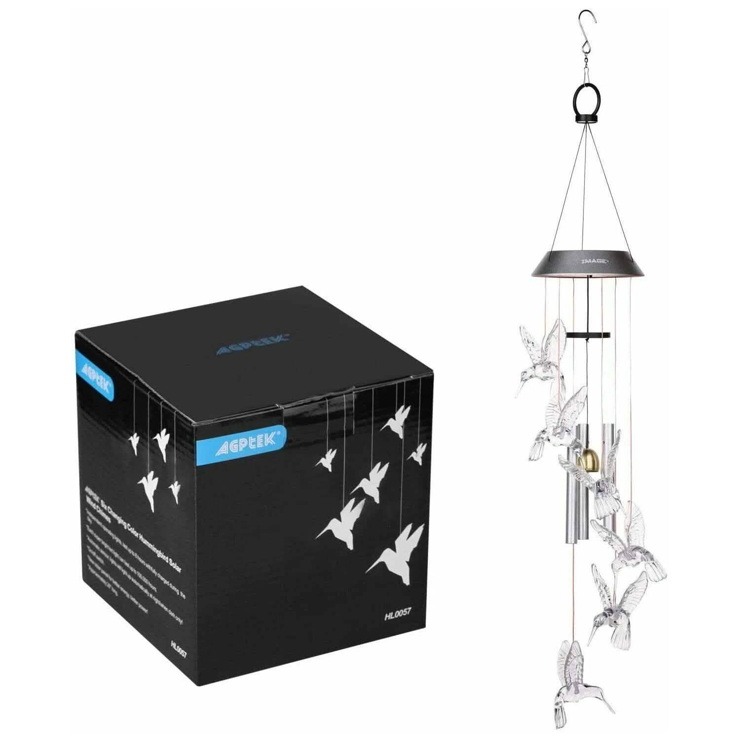 Solar Color Changing LED Hummingbird Wind Chimes Light Tubes Bells Lamp Outdoor Outdoor Lighting - DailySale