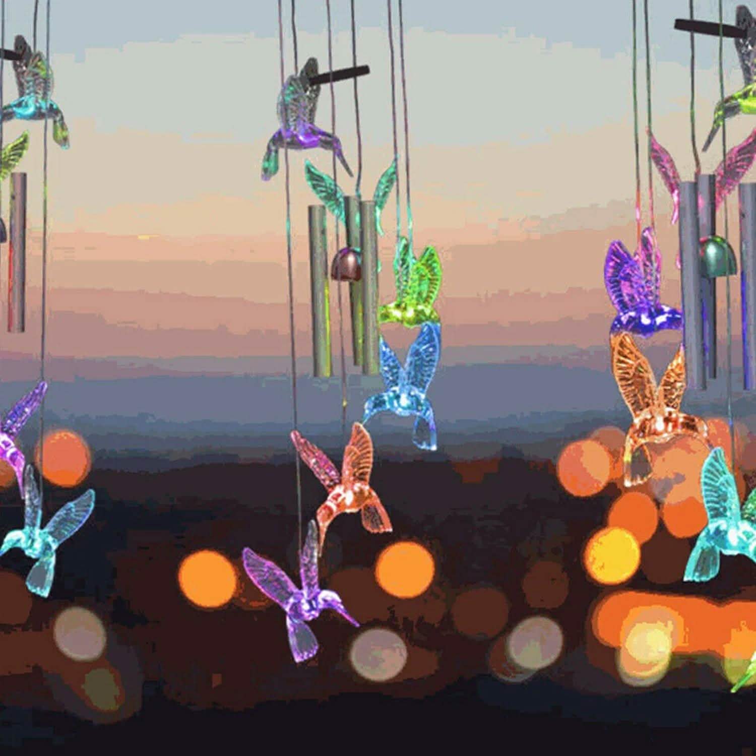 Solar Color Changing LED Hummingbird Wind Chimes Light Tubes Bells Lamp Outdoor Outdoor Lighting - DailySale