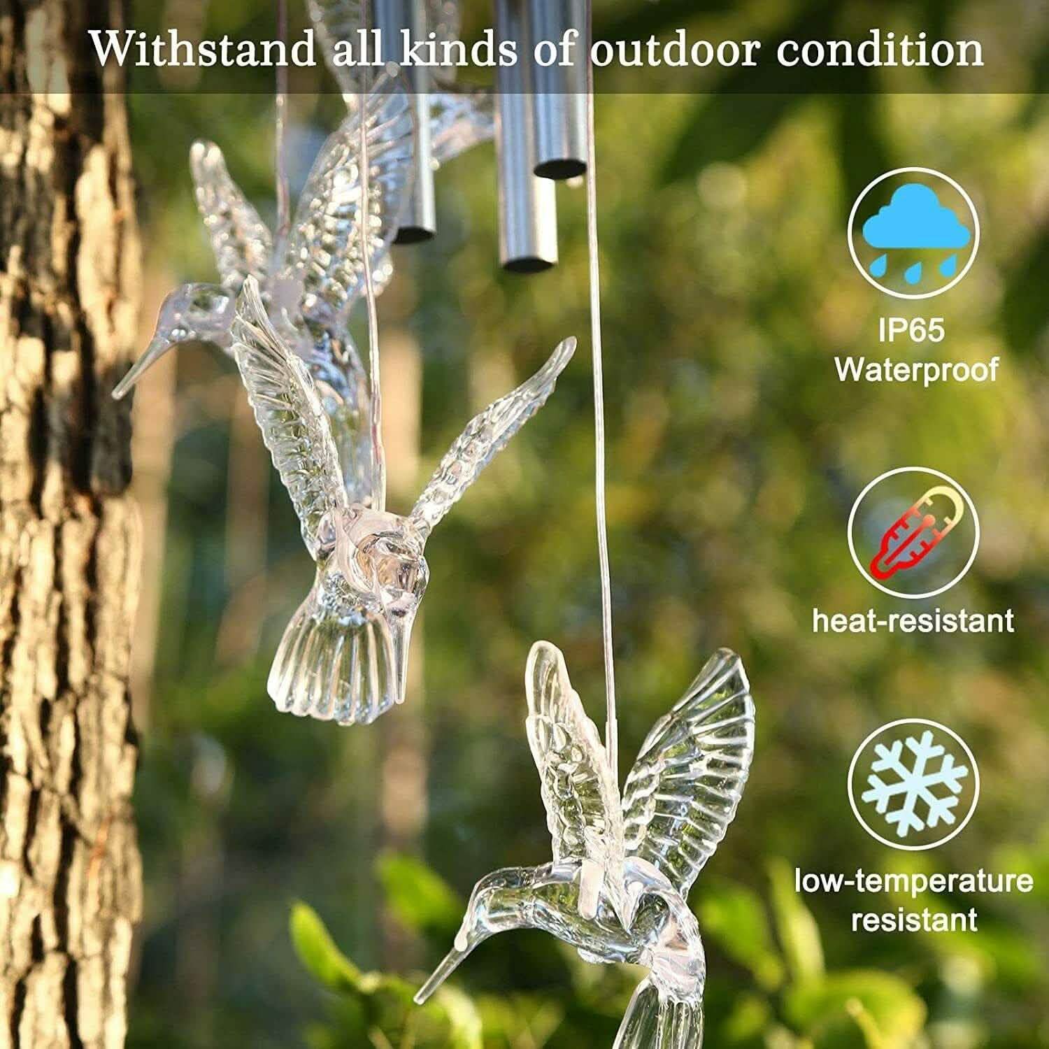 Solar Color Changing LED Hummingbird Wind Chimes Light Tubes Bells Lamp Outdoor Outdoor Lighting - DailySale