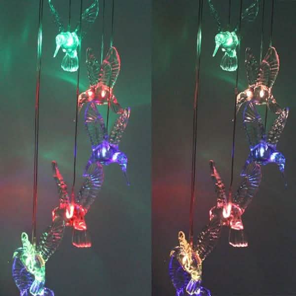 Solar Color Changing LED Hummingbird Wind Chimes Outdoor Lighting - DailySale