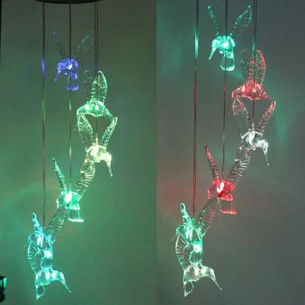 Solar Color Changing LED Hummingbird Wind Chimes Outdoor Lighting - DailySale