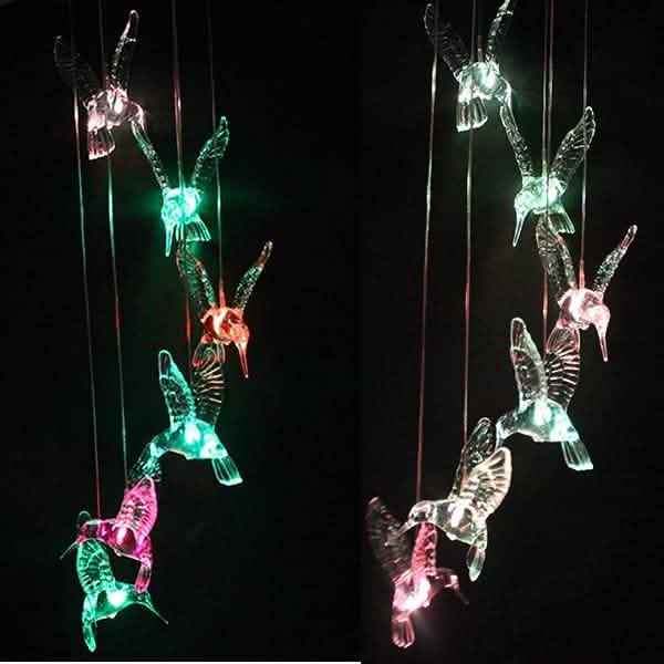 Solar Color Changing LED Hummingbird Wind Chimes Outdoor Lighting - DailySale