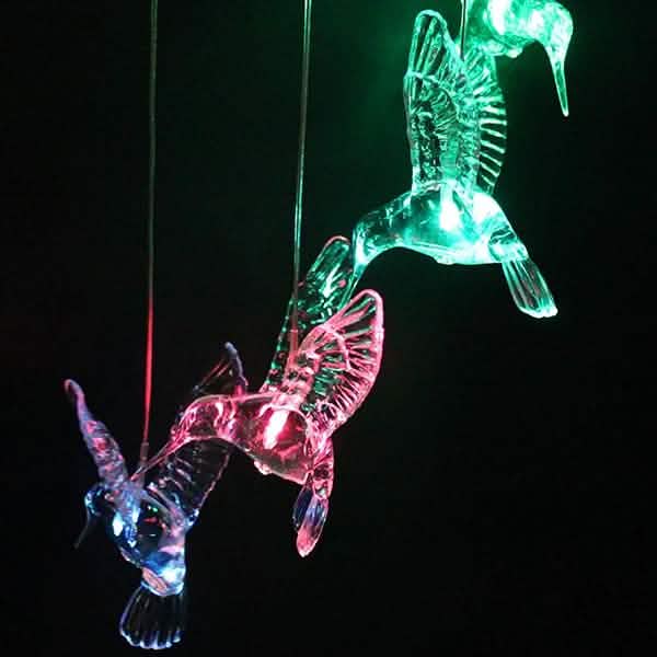Solar Color Changing LED Hummingbird Wind Chimes Outdoor Lighting - DailySale
