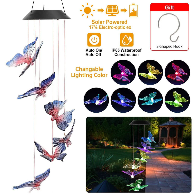 Solar LED Butterfly Wind Chimes Garden & Patio - DailySale