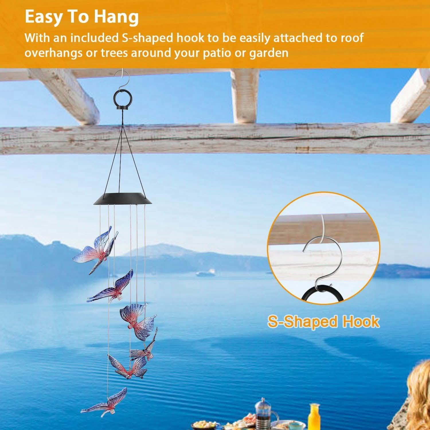 Solar LED Butterfly Wind Chimes Garden & Patio - DailySale