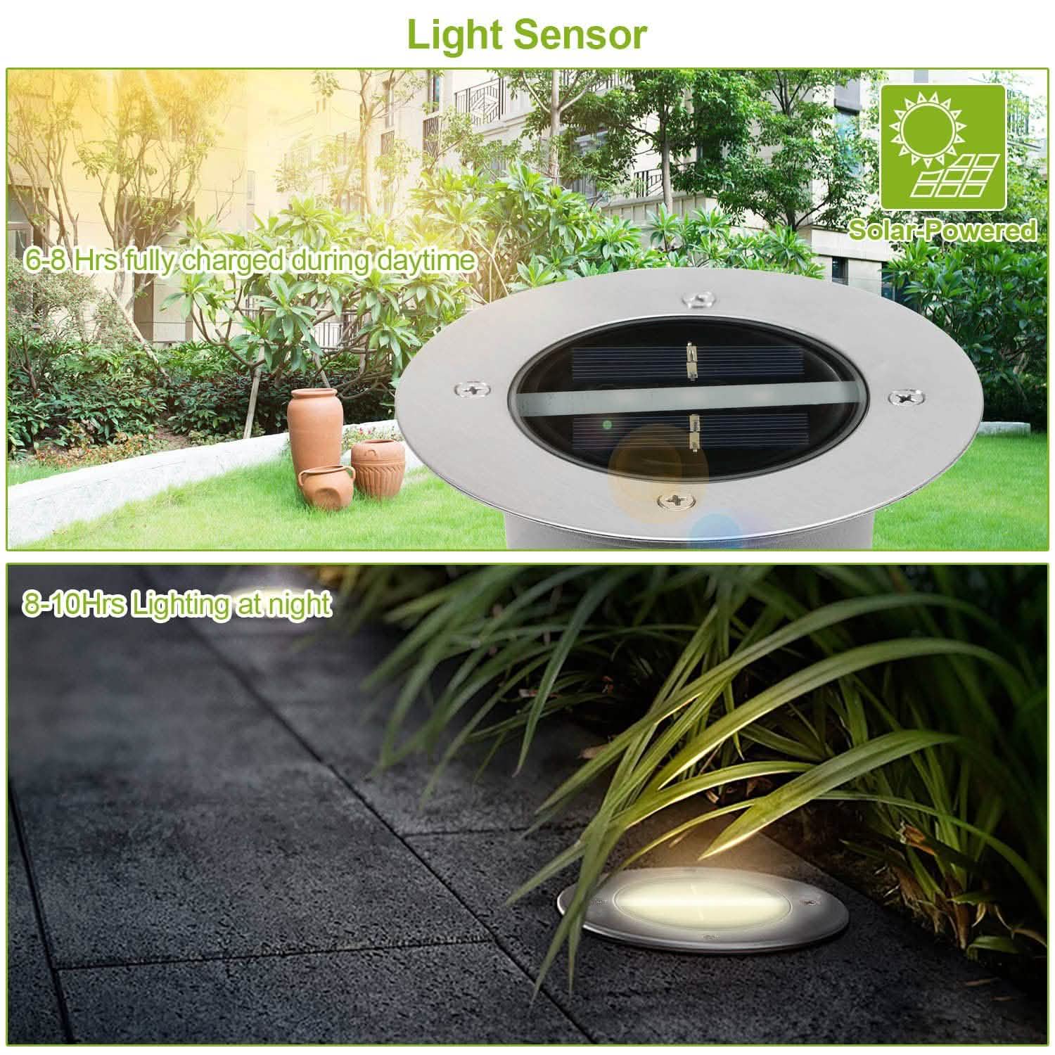 Solar LED Disk Lights IP44 Water Resistant Light Sensor Outdoor Lighting - DailySale
