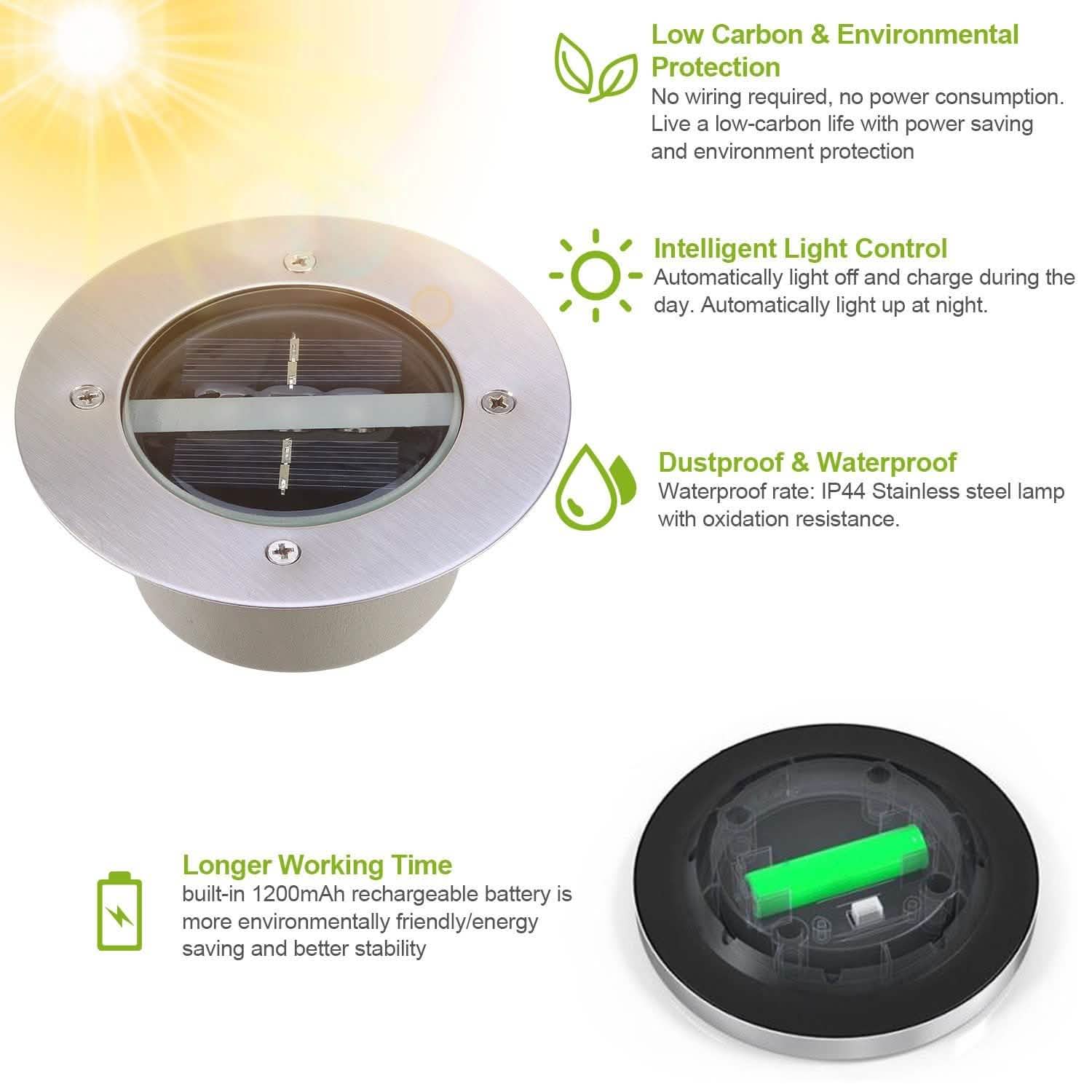 Solar LED Disk Lights IP44 Water Resistant Light Sensor Outdoor Lighting - DailySale