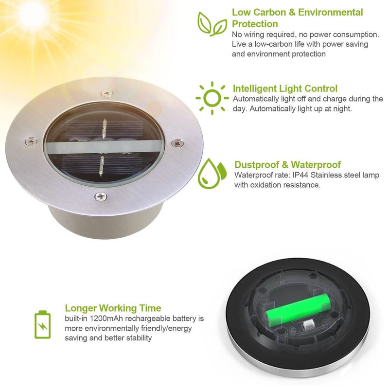 Solar LED Disk Lights IP44 Water Resistant Light Sensor Outdoor Lighting - DailySale
