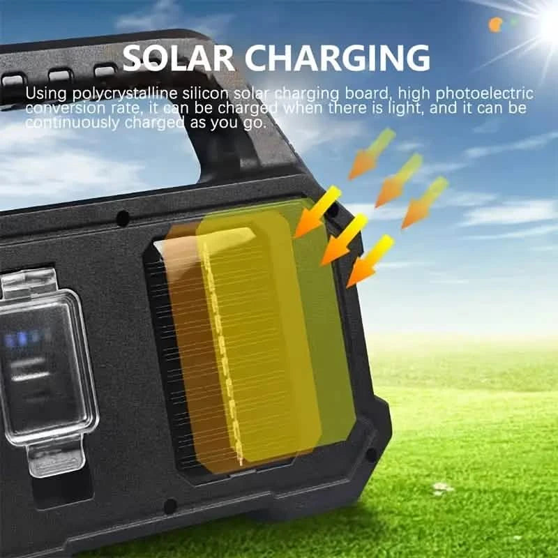 Solar Portable Flashlight & Handheld Searchlight with Side Lights Sports & Outdoors - DailySale