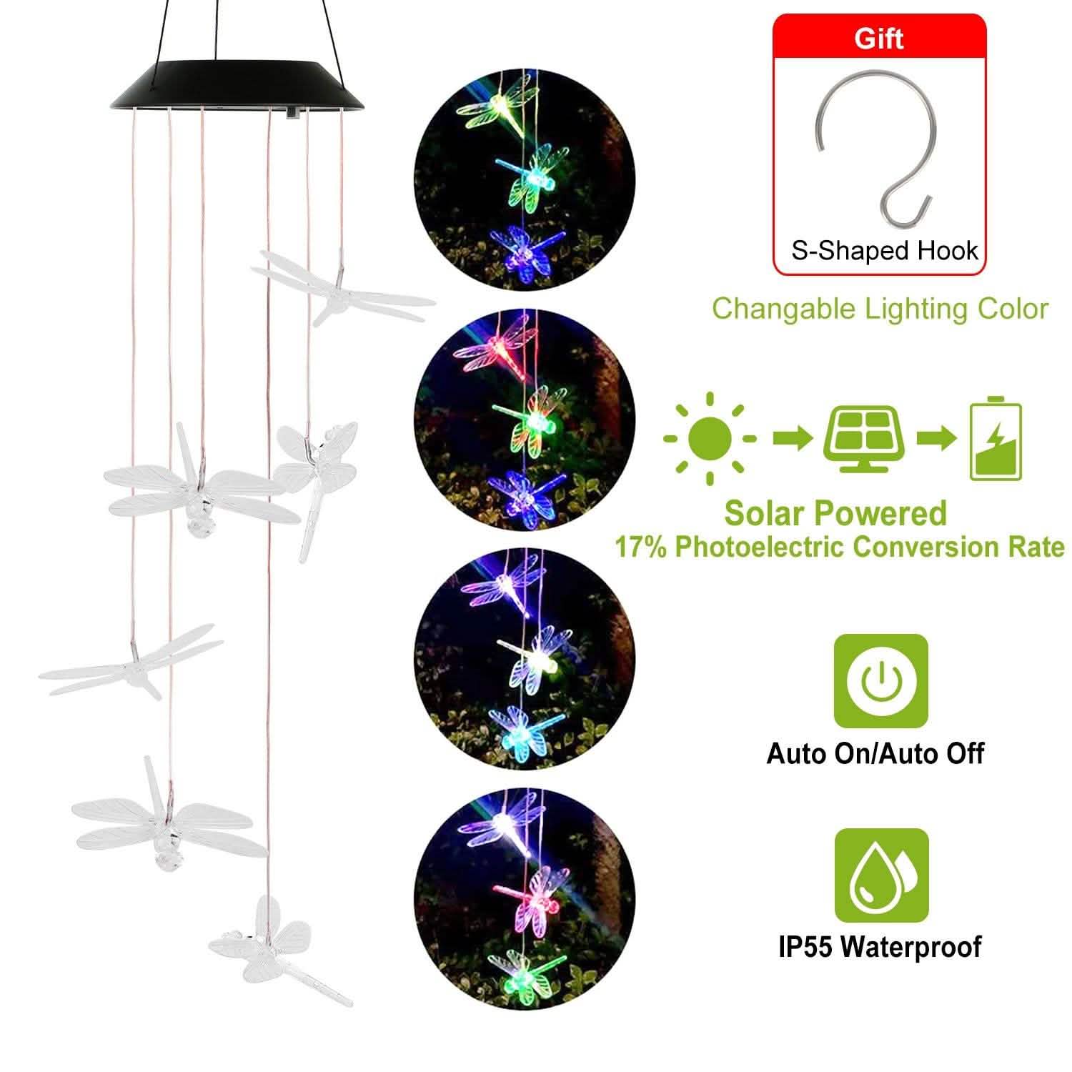 Solar Powered Dragonfly Lights Wind Chimes Garden & Patio - DailySale