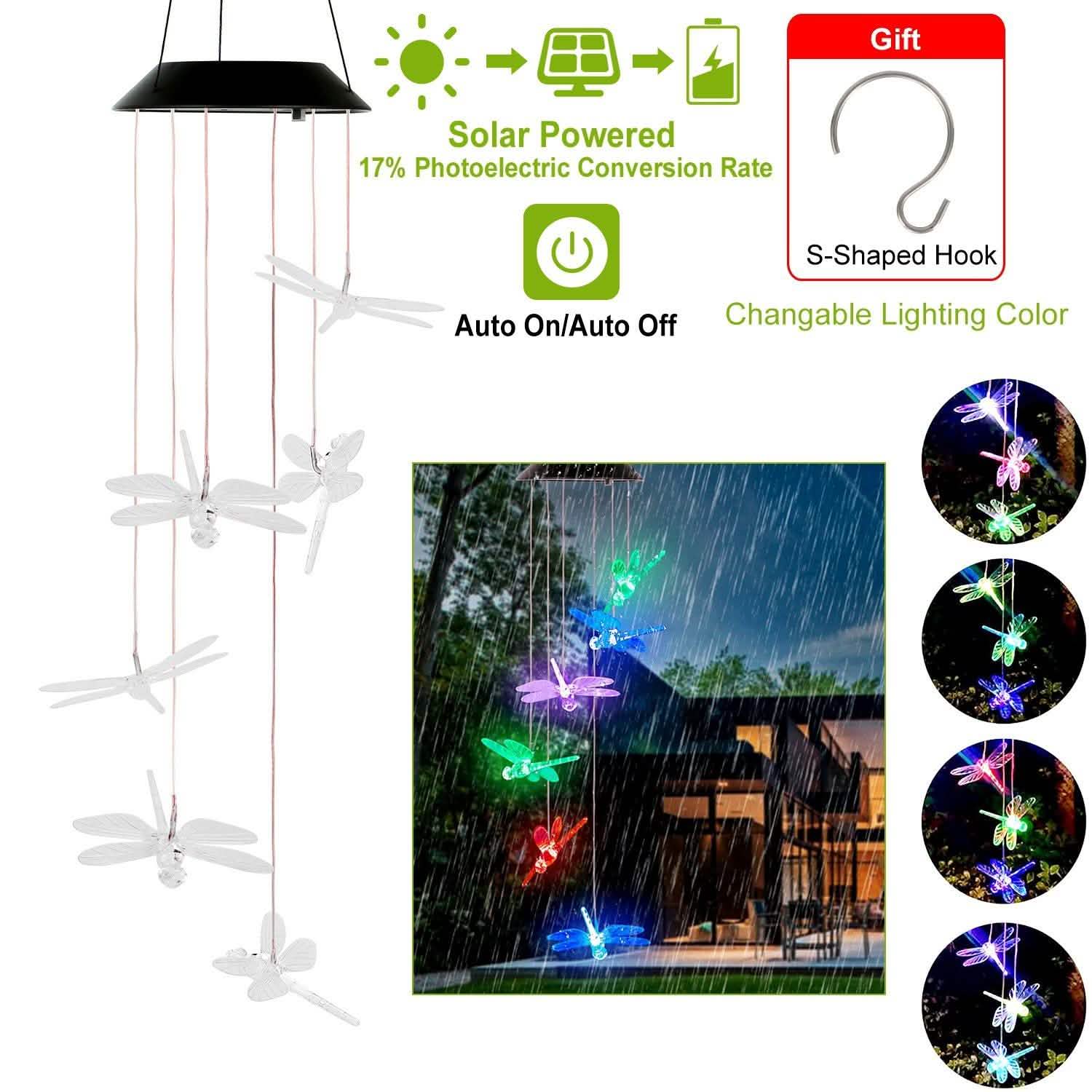 Solar Powered Dragonfly Lights Wind Chimes Garden & Patio - DailySale