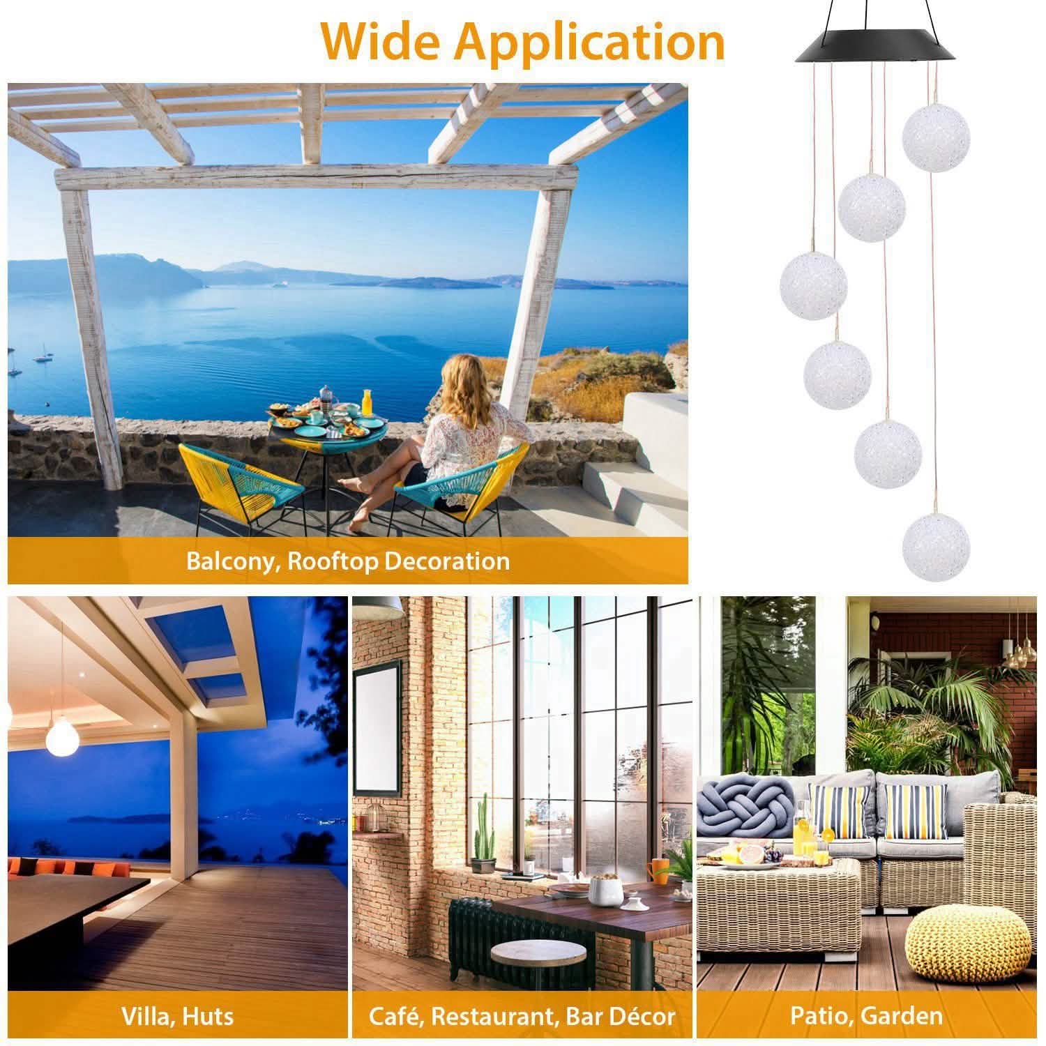 Solar Powered LED Ball Wind Chimes - Color Changing LED String Light Garden & Patio - DailySale