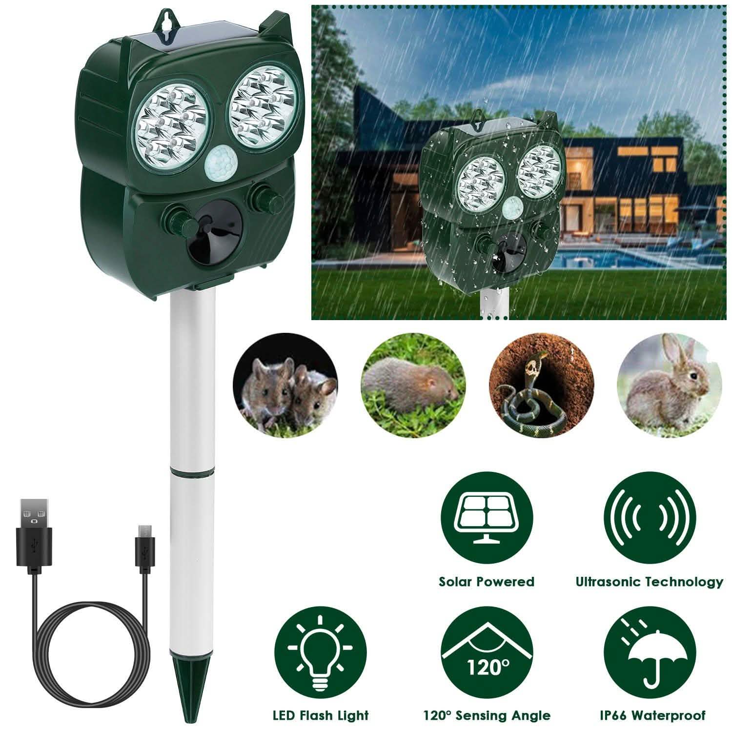 Solar Powered Ultrasonic Animal Repeller PIR Motion Sensor Pest Control - DailySale